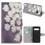 Pattern Printing Leather Wallet Case for Samsung Galaxy S10 – White Flowers