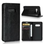 Crazy Horse Genuine Leather Wallet Phone Cover for Samsung Galaxy S10e – Black