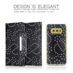 For Samsung Galaxy S10e Detachable Glittery Leaves Flowers Leather Wallet Mobile Cover + Inner TPU Case – Black