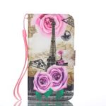 Pattern Printing Leather Wallet Case for Samsung Galaxy S10e – Eiffel Tower and Flowers