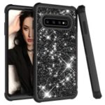 [Glitter Powder Coated] PC Silicone Shockproof Hybrid Cover for Samsung Galaxy S10 – All Black