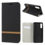 Contrast Color Cross Texture Leather Stand Case for Samsung Galaxy A50 – Black