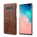 For Samsung Galaxy S10 Plus Retro Matte Genuine Leather Coated PC Hard Case – Coffee