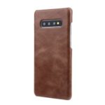 Retro Matte Genuine Leather Coated PC Phone Shell for Samsung Galaxy S10 – Coffee
