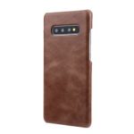 Retro Matte Genuine Leather Coated PC Phone Shell for Samsung Galaxy S10 – Coffee