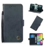 Retro Style PU Leather Mobile Phone Shell with Card Holder for Samsung Galaxy M20 – Dark Blue