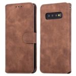 Retro Matte PU Leather Flip Stand Phone Cover for Samsung Galaxy S10 Plus – Brown