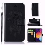 [Imprint Dream Catcher Owl] Leather Wallet Cover for Samsung Galaxy A50 – Black