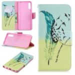 Pattern Printing PU Leather Wallet Stand Flip Cover for Samsung Galaxy A70 – Feather Pattern