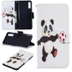 For Samsung Galaxy A70 Pattern Printing PU Leather Stand Phone Cover – Panda Playing Football