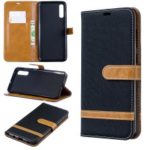 Two-tone Jean Cloth PU Leather Flip Case for Samsung Galaxy A70 – Black