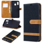 Two-tone Jean Cloth PU Leather Flip Case for Samsung Galaxy A20 / A30 –  Black