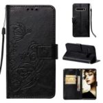 Imprinted Floral Butterfly Leather Wallet Case Cover for Samsung Galaxy S10 Plus – Black