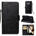 Imprinted Floral Butterfly Leather Flip Stand Shell for Samsung Galaxy S10e – Black