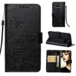 Imprinted Floral Butterfly Leather Protection Cell Phone Case for Samsung Galaxy S10 – Black