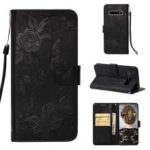 Imprinted Butterfly Flower PU Leather Mobile Case for Samsung Galaxy S10 – Black