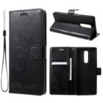 Imprint Tree Owl Leather Wallet Stand Case for Sony Xperia 1 – Black