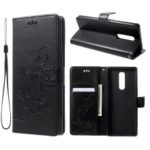 Imprint Butterfly Flower Owl Leather Wallet Case for Sony Xperia 1 – Black