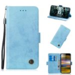 For Sony Xperia 10 Plus Retro Style PU Leather Mobile Cover [Wallet and Stand] – Baby Blue