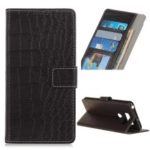 Crocodile Texture Vintage Leather Wallet Stand Cover for LG V50 ThinQ 5G – Black
