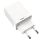 HOCO C51A Prestige Dual USB Ports Wall Charger Adapter – White / EU Plug