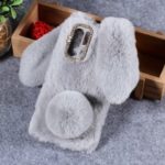 Rabbit Shape Fluffy Fur Coated Rhinestone TPU Case for Huawei P30 Pro – Light Grey