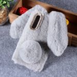 Rabbit Shape Fluffy Fur Coated Rhinestone TPU Case for Huawei P30 – Light Grey