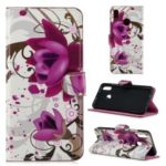Pattern Printing Leather Wallet Case for Huawei Honor 10 Lite – Purple Flowers