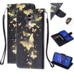Pattern Printing Leather Wallet Stand Case for Huawei Mate 20 Lite – Gold Butterfly