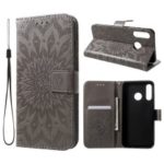 Imprint Sunflower Leather Wallet Stand Case for Huawei P30 Lite – Grey