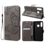 Imprint Butterfly Leather Wallet Stand Case for Huawei P30 Lite – Grey