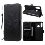 Imprint Cat and Tree Wallet Leather Cover with Strap for Huawei P30 Lite – Black