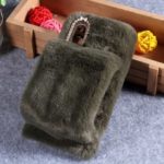 Soft Faux Fur Coated Rhinestone TPU Case for Huawei P30 – Blackish Green