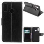 Glittery Powder Wallet Stand Leather Phone Case for Huawei P Smart (2019) – Black