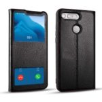 Dual View Window Litchi Skin Genuine Leather Stand Case for Huawei Honor View 20/V20 – Black