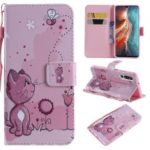 Pattern Printing Leather Wallet Stand Case for Huawei P30 – Cat and Flower