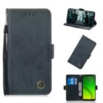 Retro Style PU Leather Stand Wallet Cover for Motorola Moto G7 Power (EU Version)/(US Version) – Dark Blue