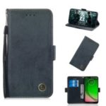 Retro Style PU Leather Wallet Shell for Motorola Moto G7 Play (EU Version)/(US Version) – Dark Blue