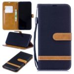 Two-tone Jean Cloth PU Leather Flip Case for Xiaomi Redmi Note 7 / Redmi Note 7 Pro (India) – Black