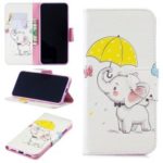 Pattern Printing Wallet Leather Stand Case for Xiaomi Redmi Note 7 / Note 7 Pro (India) – Elephant Holding an Umbrella