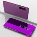 View Window Plated Mirror Surface Leather Stand Case for Xiaomi Mi 9 – Purple
