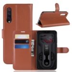 Litchi Skin PU Leather Magnetic Wallet Protective Case for Xiaomi Mi 9 – Brown