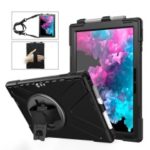 For Microsoft Surface Pro 6 5 4 [X-Shape] PC + TPU Combo Case / 360 Degree Swivel Kickstand / Hand Strap and Shoulder Strap – Black