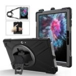 For Microsoft Surface Go [X-Shape] PC + TPU Combo 360 Degree Swivel Kickstand Case with Hand Strap and Shoulder Strap – Black