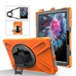 For Microsoft Surface Go [X-Shape] PC + TPU Combo 360 Degree Swivel Kickstand Case with Hand Strap and Shoulder Strap – Orange