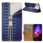 Pattern Printing Leather Wallet Stand Shell Cover for OnePlus 7 – Jeans Metal Zipper