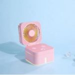 Folding Mini Fan LED Light Rechargeable Cooling Fan Humidifier – Pink