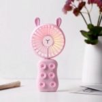 USB Mini Fan LED Light Rechargeable Cooling Fan Stand with 2 Speeds – Rabbit / Pink