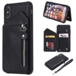 PU Leather Zipper Kickstand Leather Protection Casing for iPhone XS Max 6.5 inch – Black