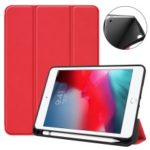 Tri-fold Stand PU Leather Smart Case with Pen Slot for iPad mini (2019) 7.9 inch / iPad mini 4 – Red